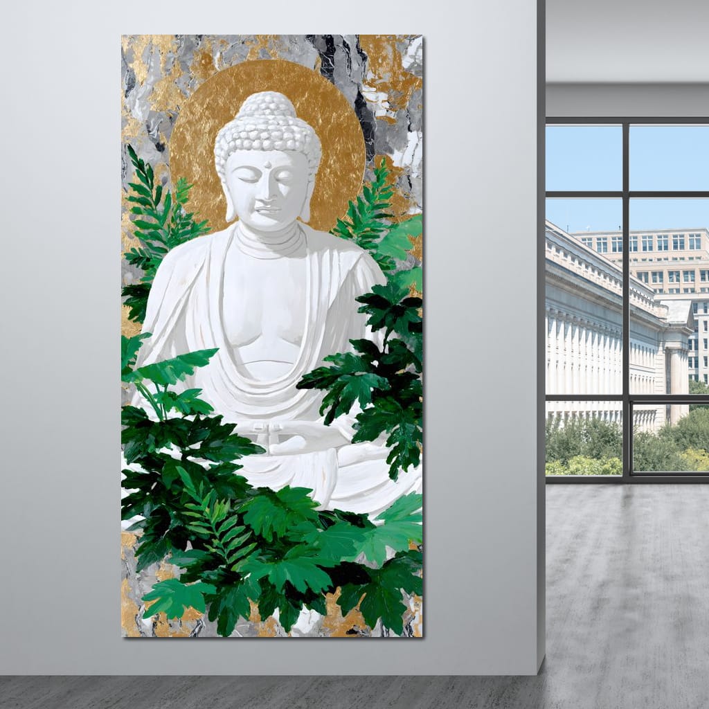 Golden Halo Buddha Garden Canvas Wall Art