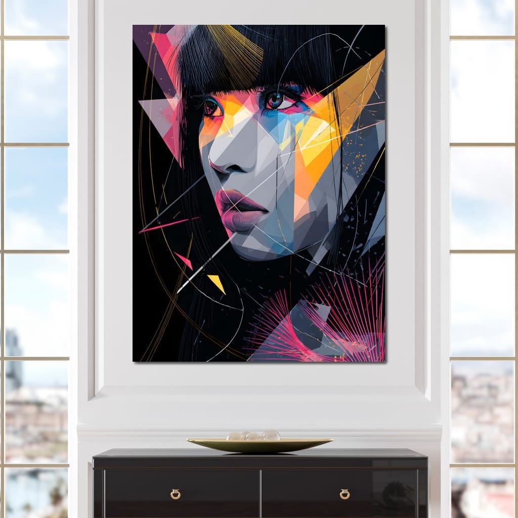 Neon Prism Portrait of Muse Canvas Wall Art
