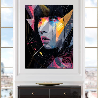 Neon Prism Portrait of Muse Canvas Wall Art