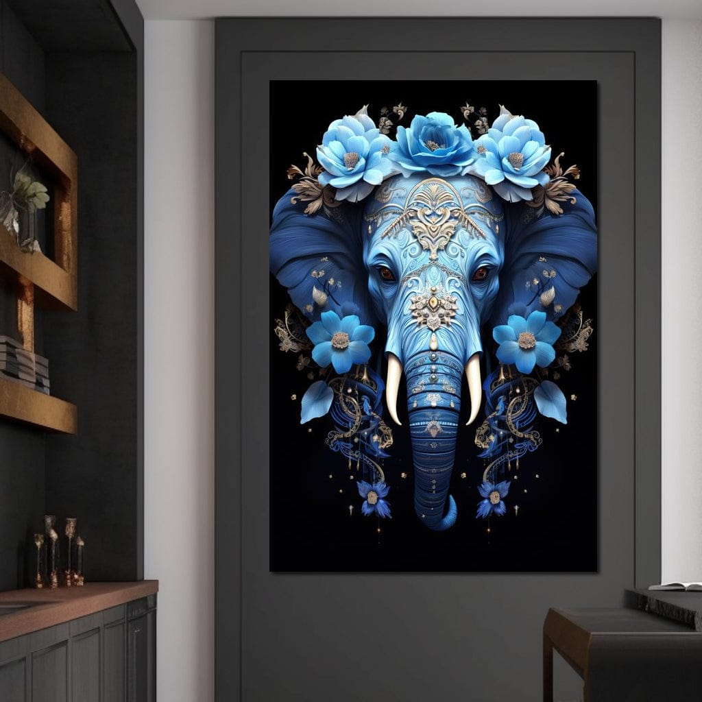 Elephant Bloom in Mystic Blue Canvas Wall Art