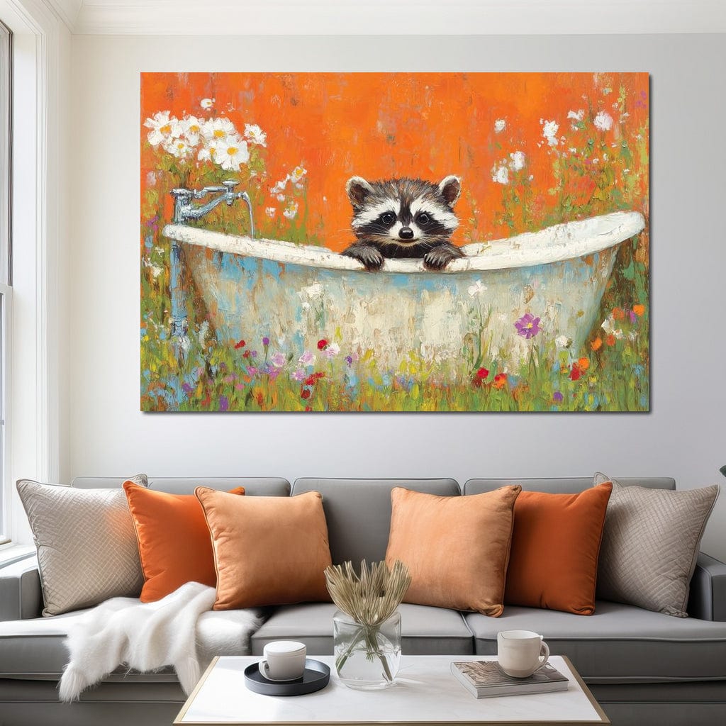 Raccoon Bath Canvas Wall Art