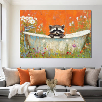 Raccoon Bath Canvas Wall Art