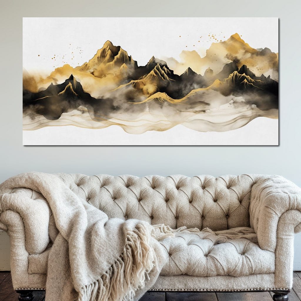Golden Misty Peaks Panorama Canvas Wall Art