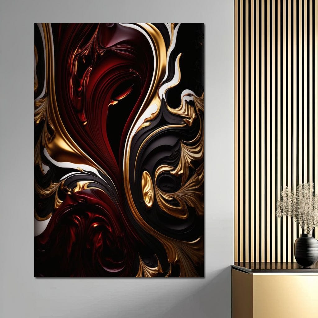 The Marble-Lux Collection: Dark Red & Vibrant Gold 06 Canvas Wall Art