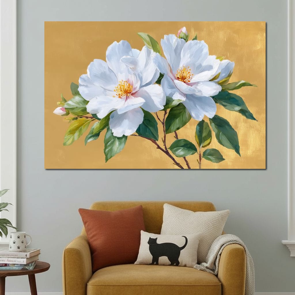 Golden Gardenia Duet Blooming Canvas Wall Art