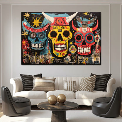 Tribal Skull Symphony Canvas Wall Art