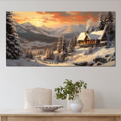 Christmas Cottage Canvas Wall Art