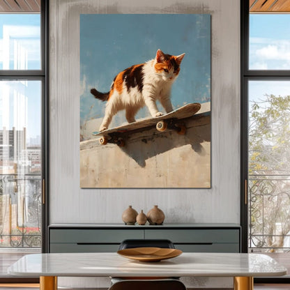 Calico Cat Skateboard Ride Canvas Wall Art