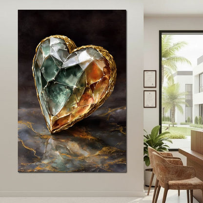Gilded Facet Heartstone Canvas Wall Art