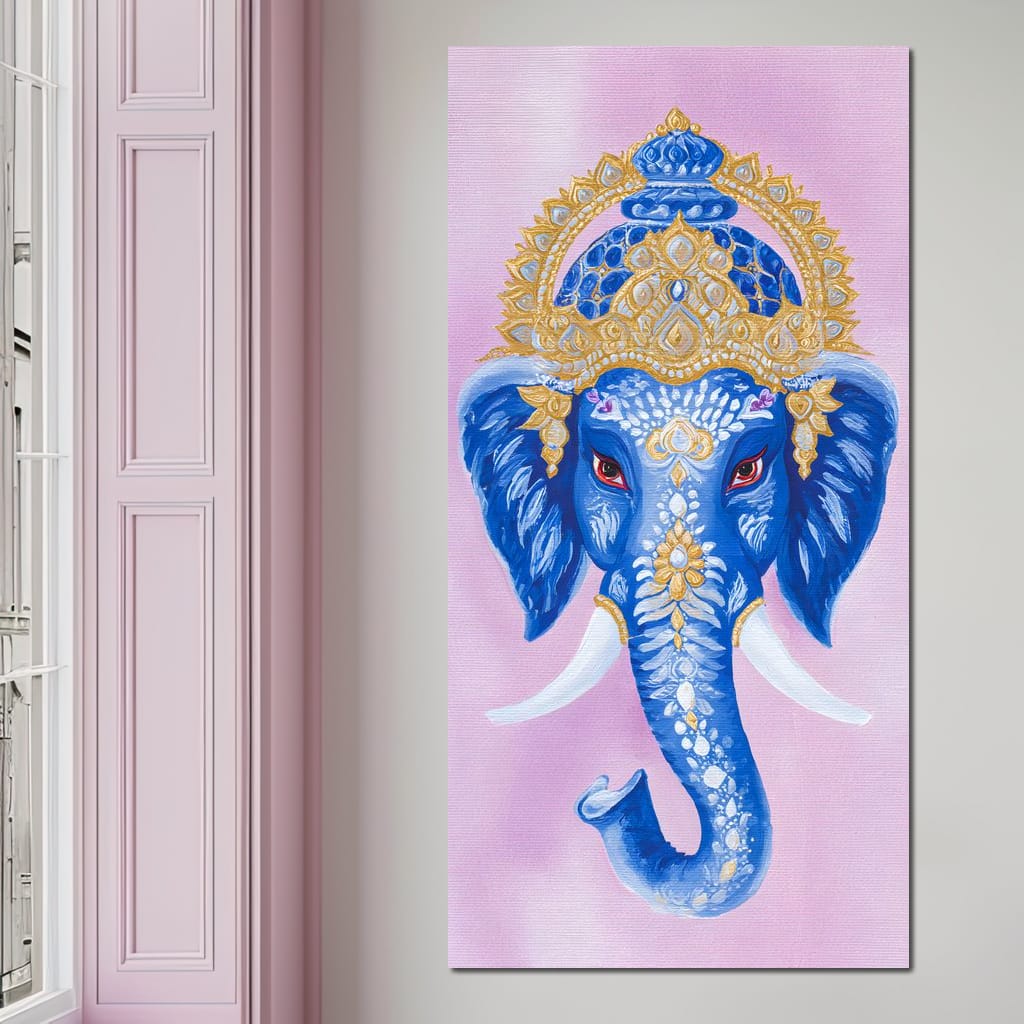 Royal Sapphire Ganesha Blessing Canvas Wall Art