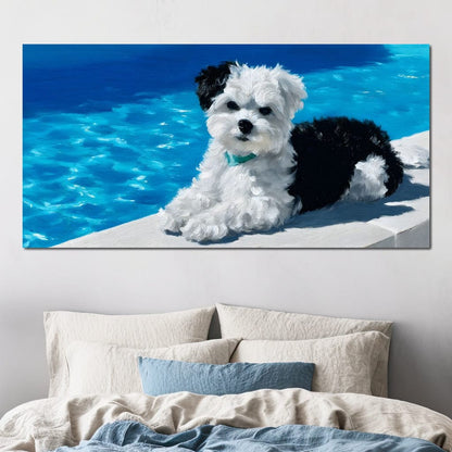 Puppy Relaxation by the Pool Canvas Wall Art