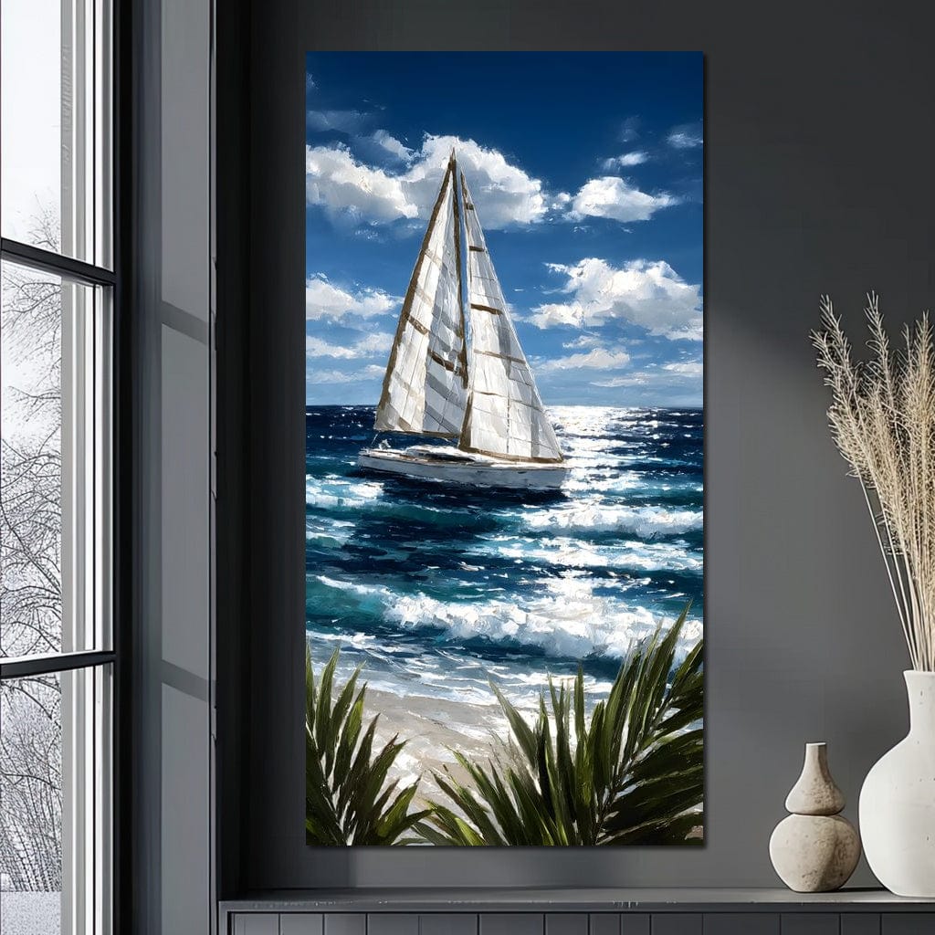 Sailboat Journey Over Turquoise Sea Canvas Wall Art