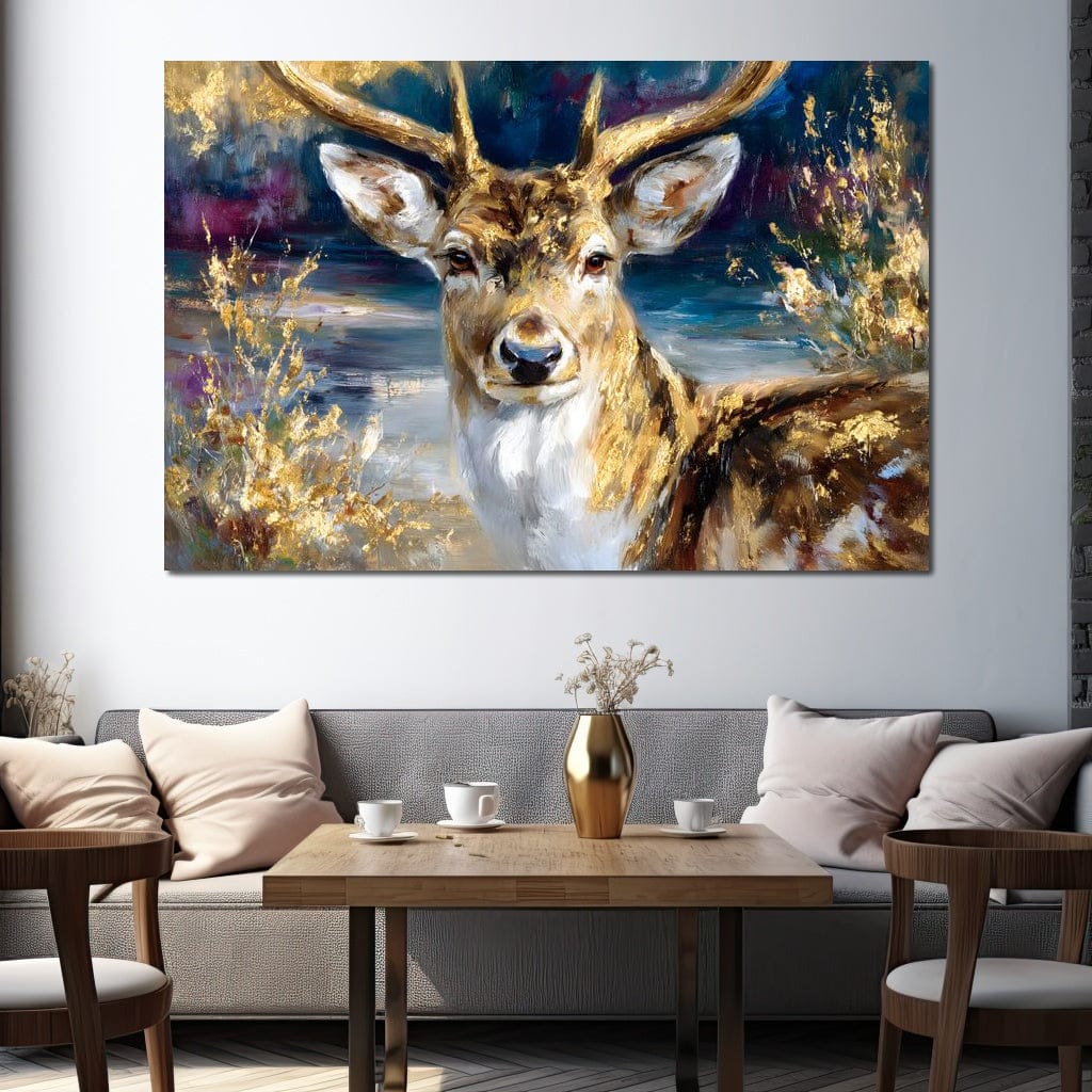 Golden Stag Forest Majesty Canvas Wall Art