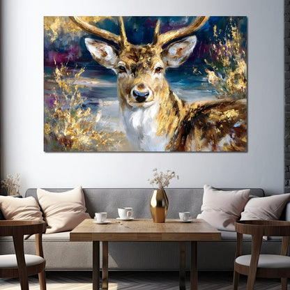 Golden Stag Forest Majesty Canvas Wall Art