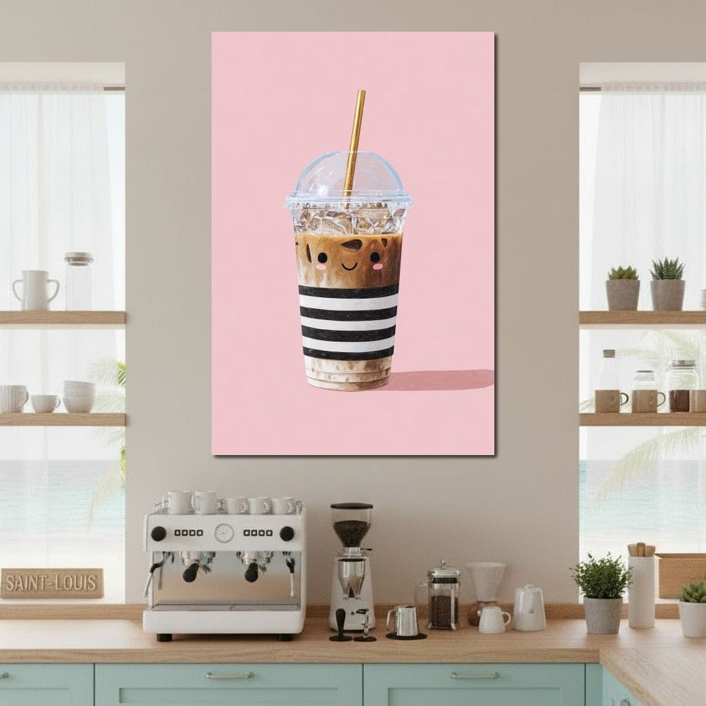 Happy Iced Latte Pop Minimalism Canvas Wall Art