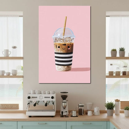 Happy Iced Latte Pop Minimalism Canvas Wall Art