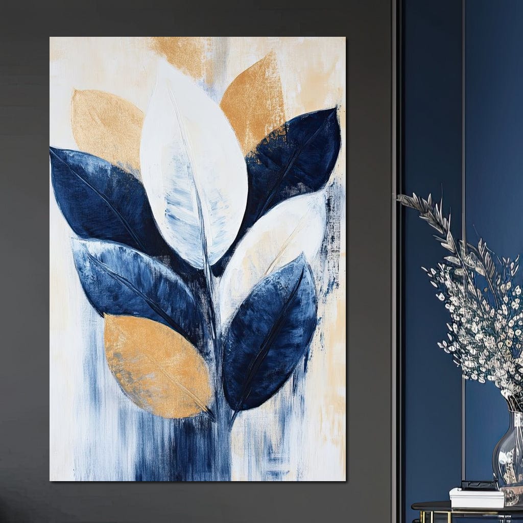 Golden Indigo Leaves Canvas Wall Art