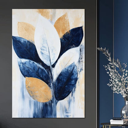 Golden Indigo Leaves Canvas Wall Art