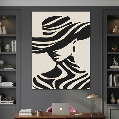 Monochrome Wind Hat Silhouette Canvas Wall Art