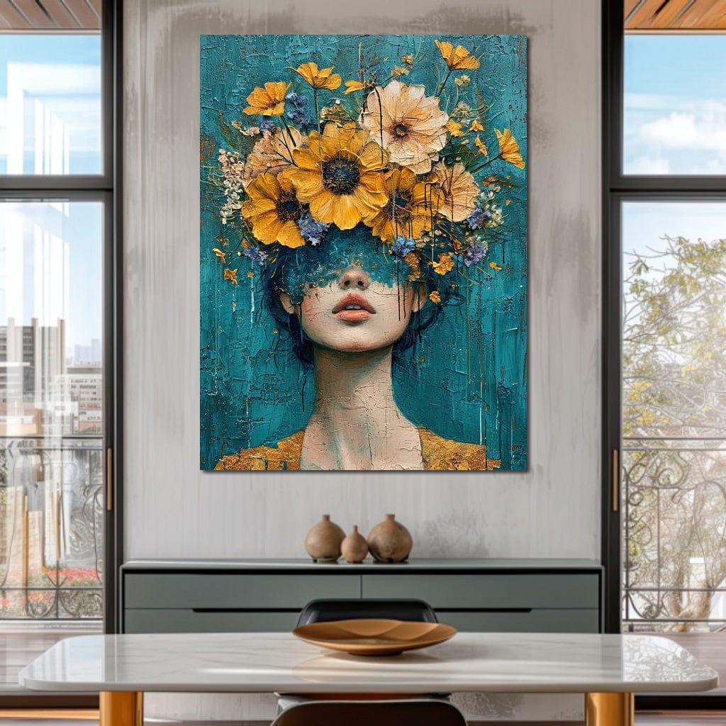 Golden Bloom Silhouette Canvas Wall Art