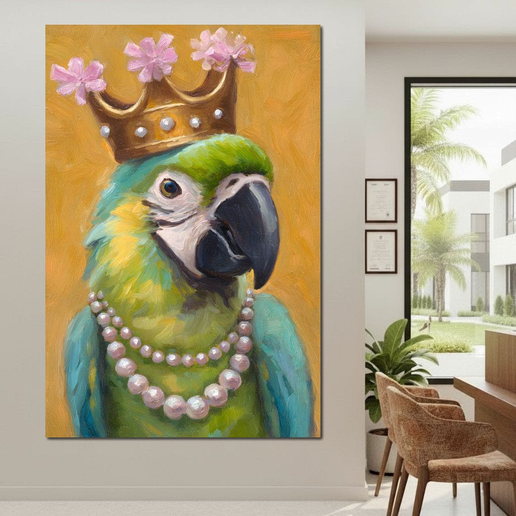 Regal Parrot Pearl Crowned Canvas Wall Art