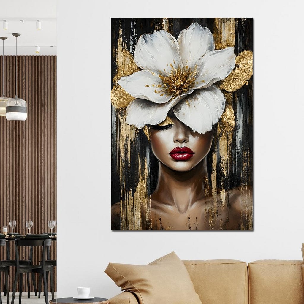 White Petals Golden Dreams Canvas Wall Art