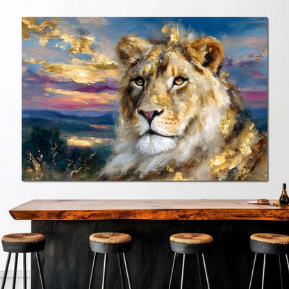 Golden Lioness Sunset Majesty Canvas Wall Art