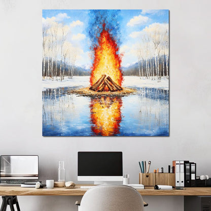 Winter Flames Reflecting Canvas Wall Art