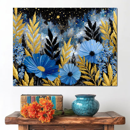 Midnight Blue Cosmos Goldleaf Canvas Wall Art