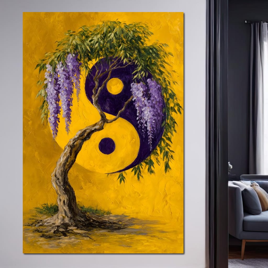 Wisteria Yin Yang Tree Zen Canvas Wall Art
