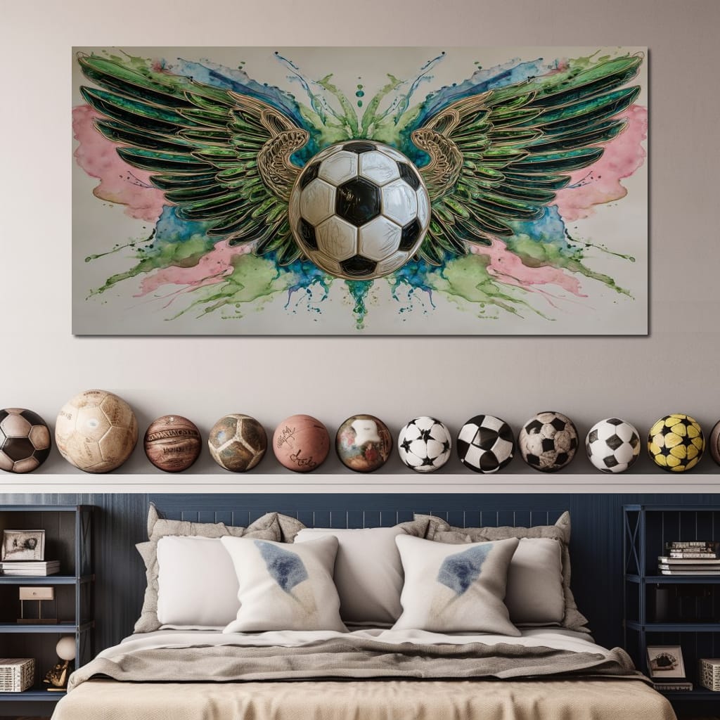 Winged Soccer Ball Watercolor Canvas Wall Art