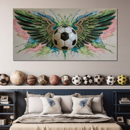Winged Soccer Ball Watercolor Canvas Wall Art