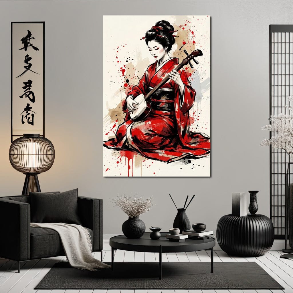 Japanese Woman with Shamisen Canvas Wall Art