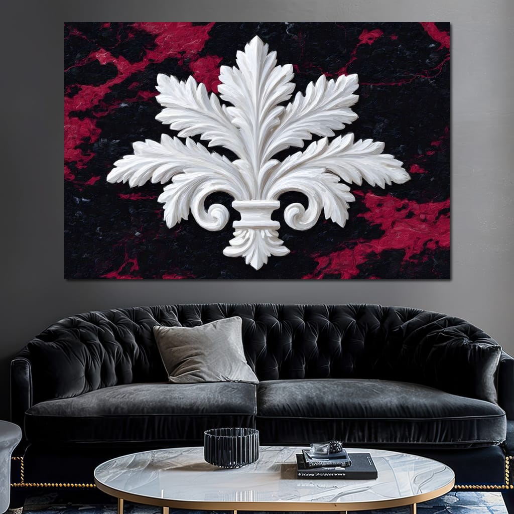 White Fleur De Lis Red Stone Canvas Wall Art