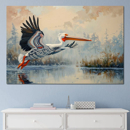 Ethereal Pelican's Graceful Glide Canvas Wall Art