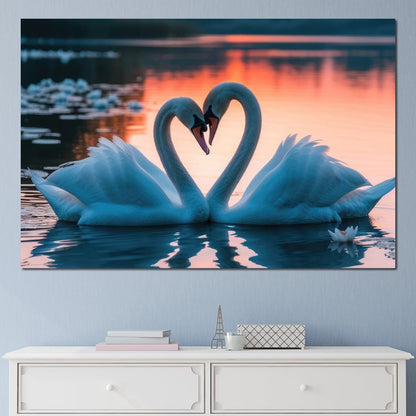 Swans In Love Canvas Wall Art