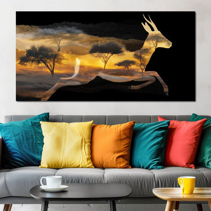 Golden Savanna Antelope Run Canvas Wall Art