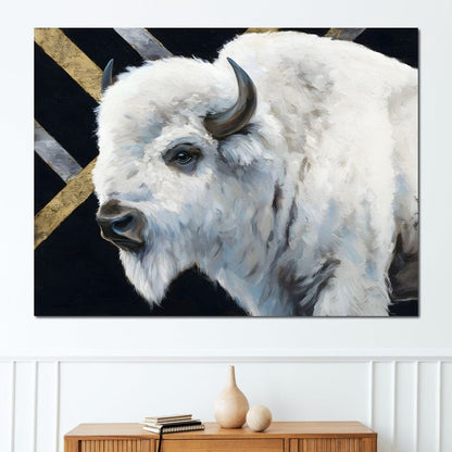 Gilded Plains White Bison Canvas Wall Art