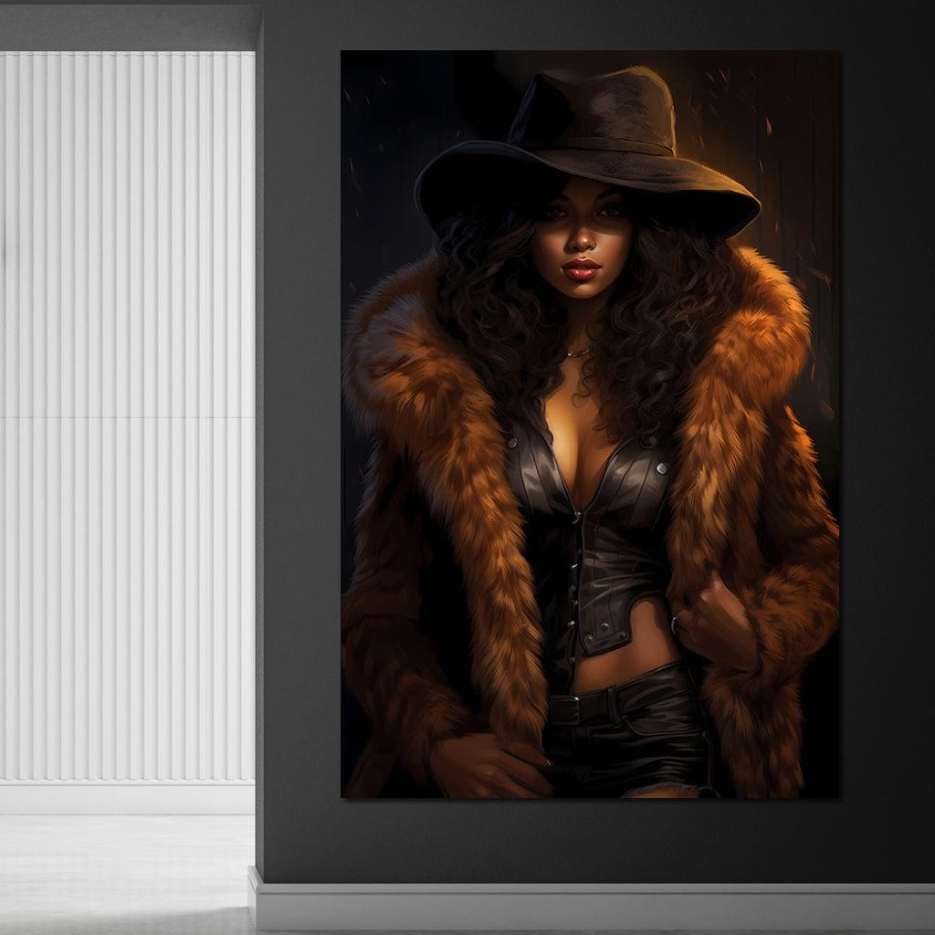 African Woman in Flame-Colored Fur Canvas Wall Art