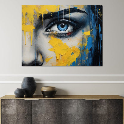 Blue Yellow Urban Graffiti Eye Canvas Wall Art