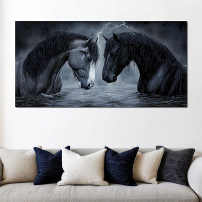 Dark Horses in the Storm Canvas Wall Art