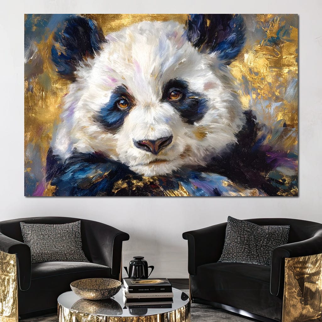 Golden Panda Daydream Portrait Canvas Wall Art