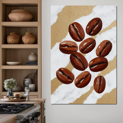 Coffee Beans Gilded Background Canvas Wall Art