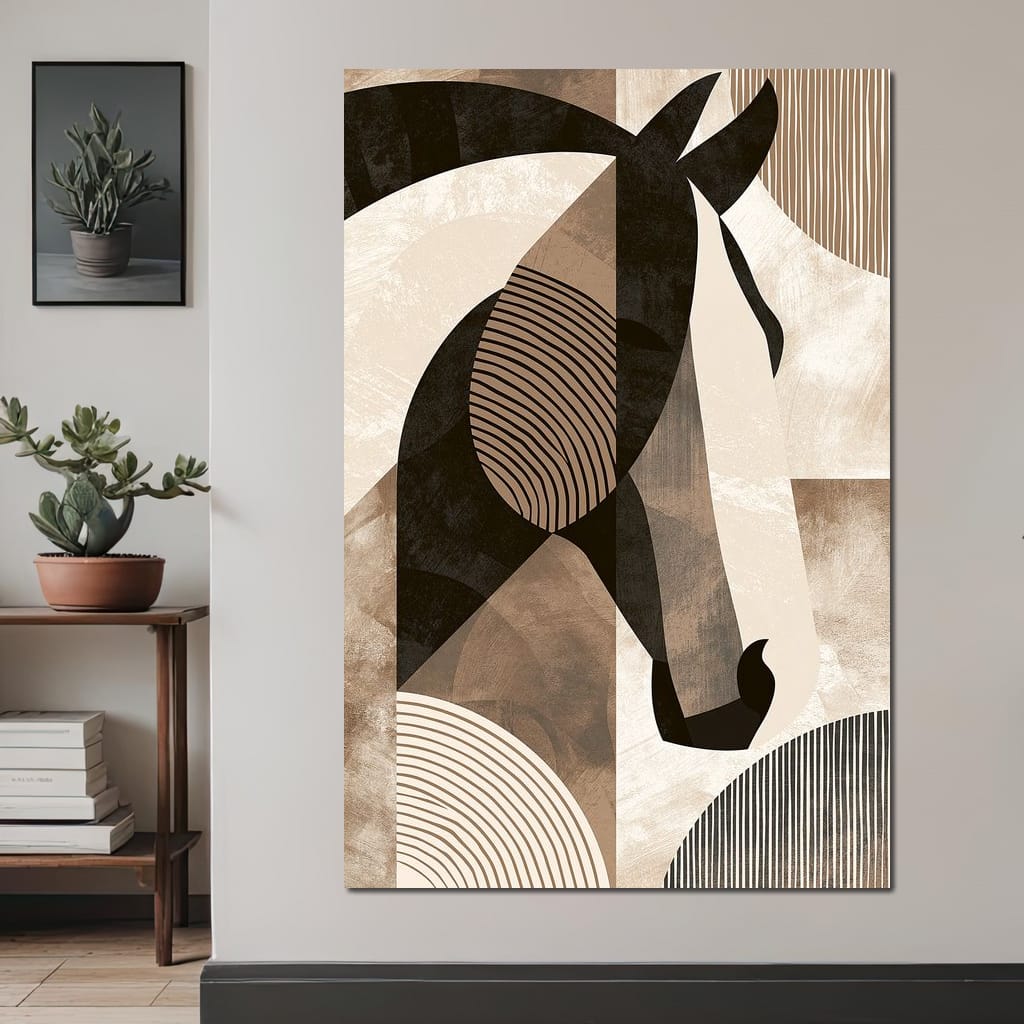 Stallion Reflected Through Geometric Planes Canvas Wall Art