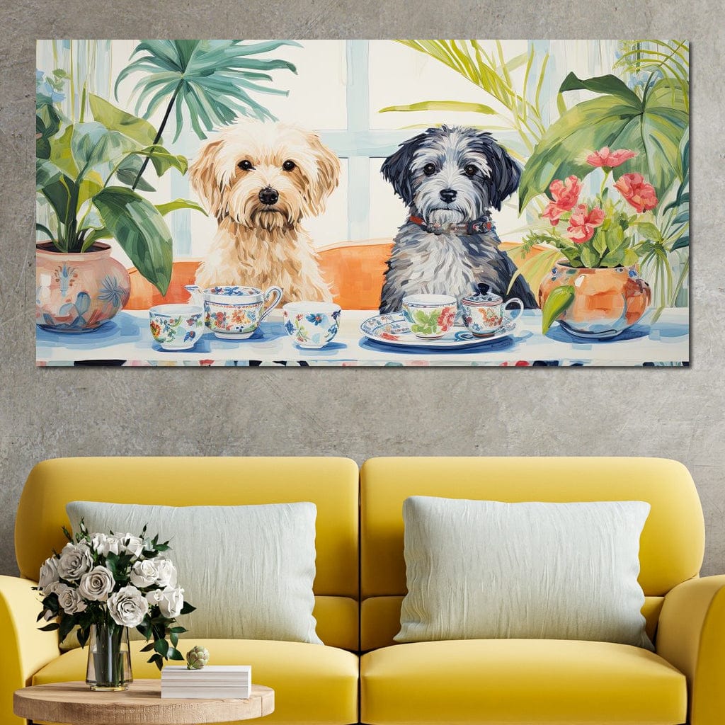 Teatime Tails and Blossoms Canvas Wall Art