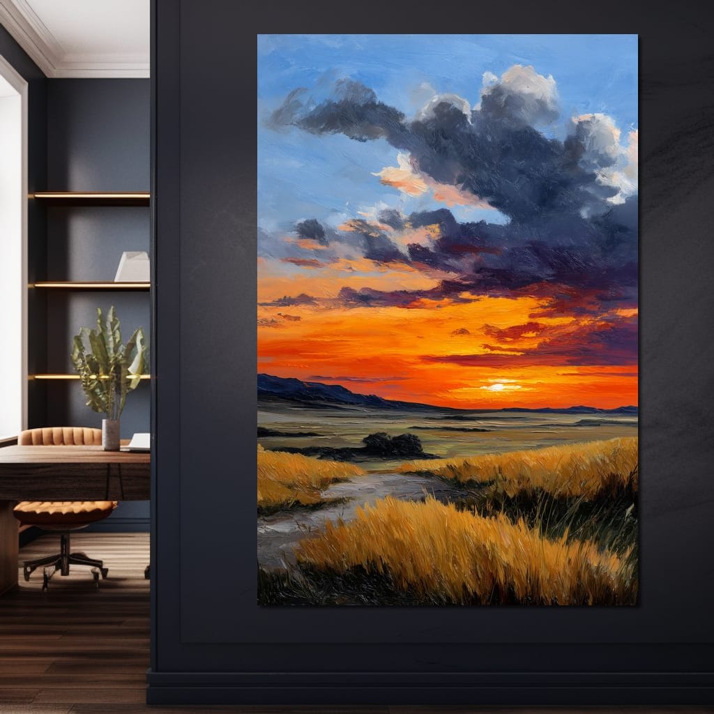 Golden Prairie Sunset Skystorm Canvas Wall Art
