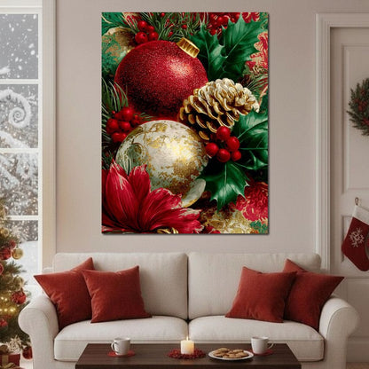 Festive Pine Holly Joyful Noel Canvas Wall Art