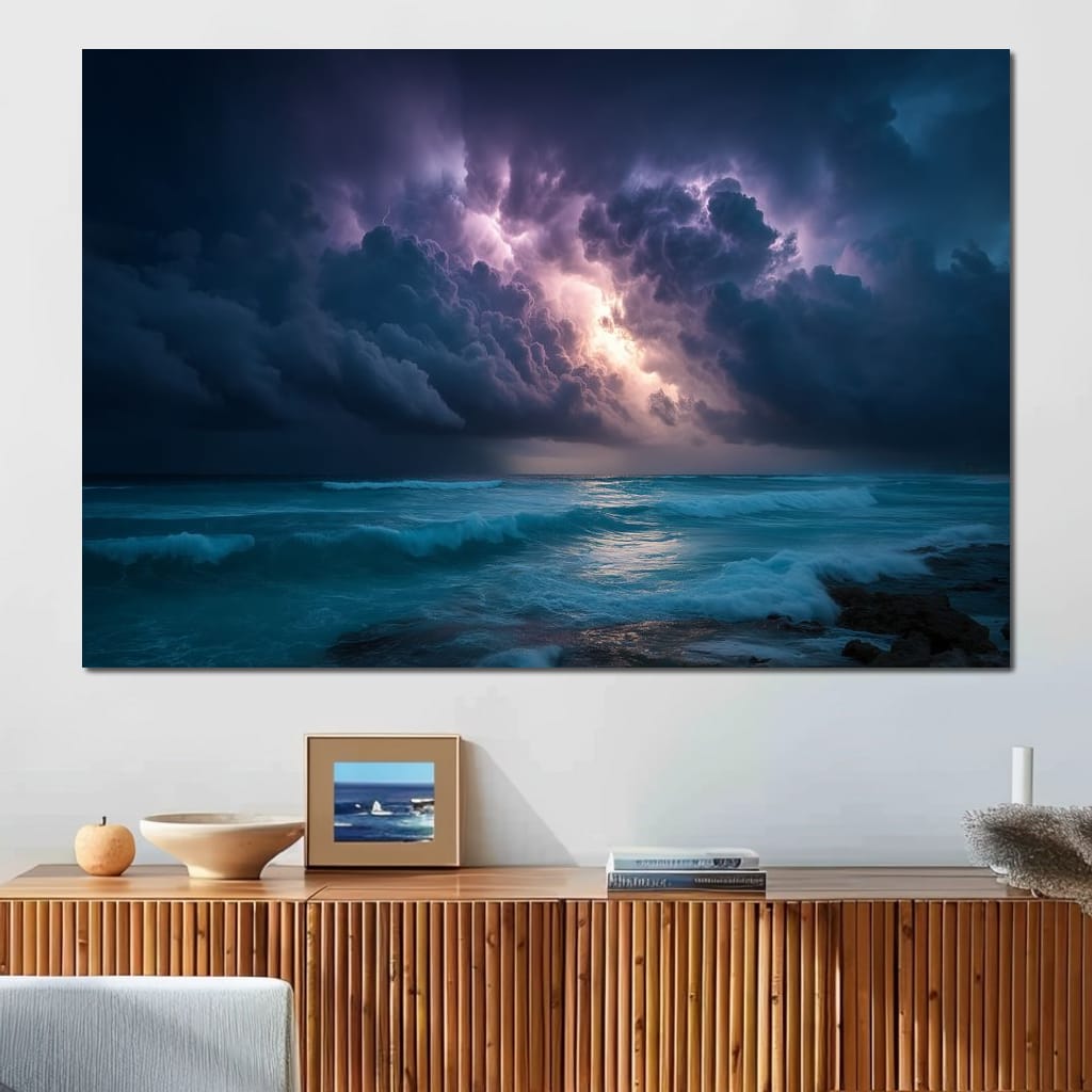 Tempest Sky Over Ocean Waves Canvas Wall Art