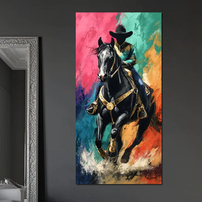 Galloping Midnight Charro Charge Canvas Wall Art