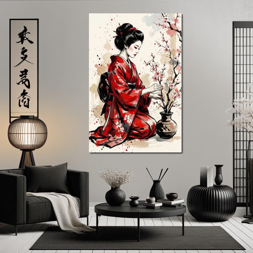 Japanese Woman with Cherry Blossoms Canvas Wall Art